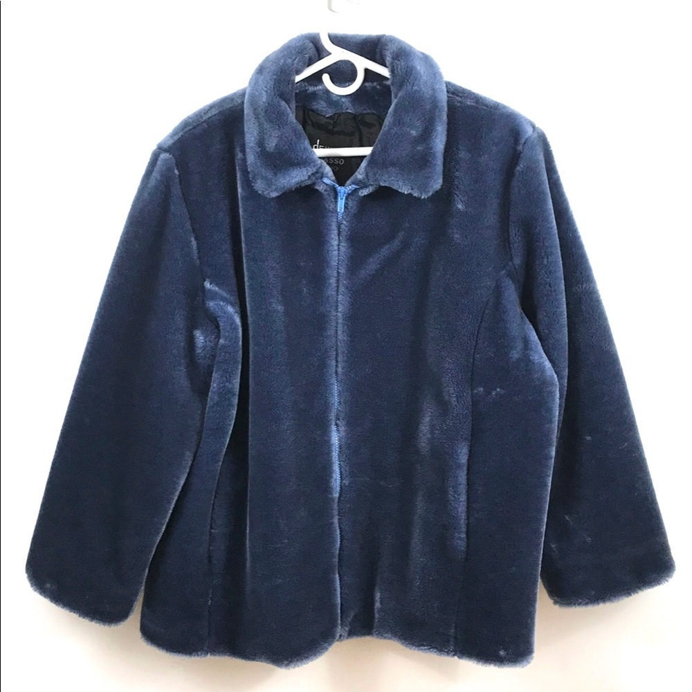 DENNIS BASSO STUDIO Blue Faux Fur Zip Lined COAT